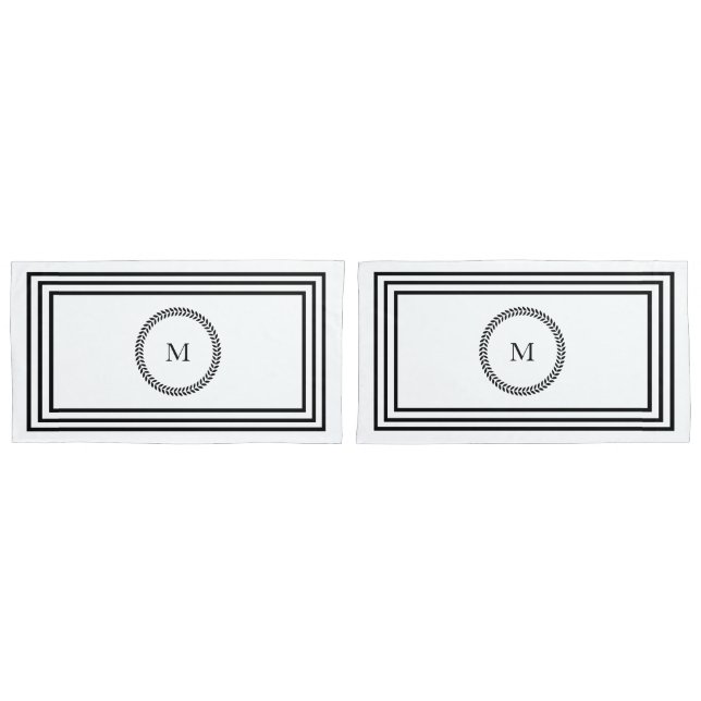 Monograma Mínimo de Cama Preta Elegante (Frente - conjunto)