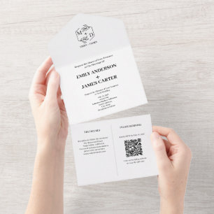 Monograma Mínimo de Casamento com Código QR Botâni