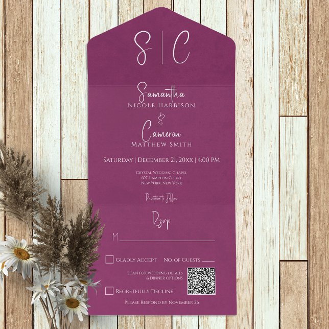 Monograma Mínimo Magenta Moderno Código QR (Criador carregado)