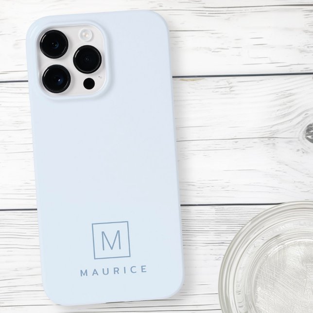 Monograma mínimo moderno azul claro (Modern minimal monogram light blue Case-Mate iPhone case)