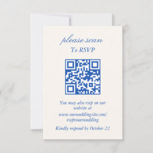 Monograma Moderna Azul Inverno RSVP com Código QR