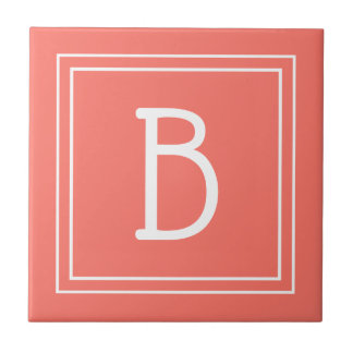 Monograma Modernizada Moderna em Coral e Branco