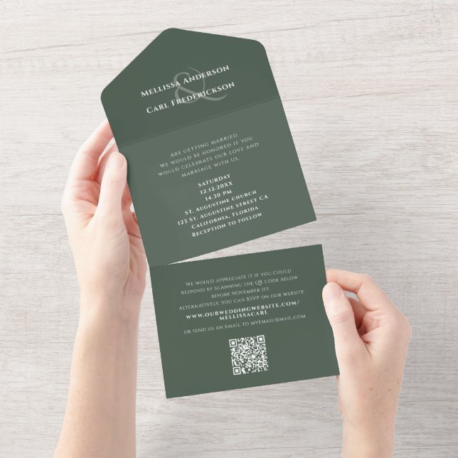 Monograma Moderno Código QR Casamento RSVP Moss Ve (Aba destacável)