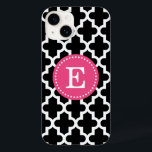 Monograma Moderno de Preto e Rosa em Marrocos<br><div class="desc">Chic Girly Preppy Modern Marron Quatrefoil Lattice Design com Nome Personalizado em Monograma ou Inicial</div>