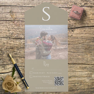 Monograma Moderno Foto QR Code Bege Khaki