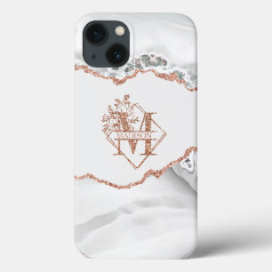 Monograma Moderno M Rosa de mármore branco agate D
