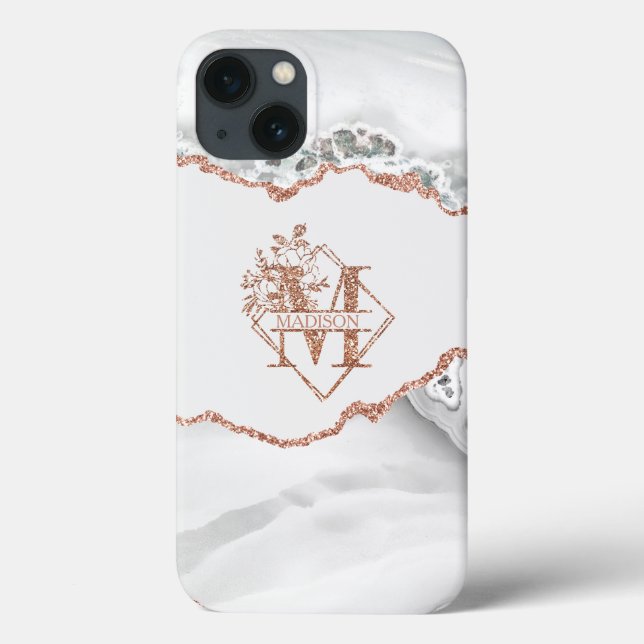 Monograma Moderno M Rosa de mármore branco agate D (Verso)