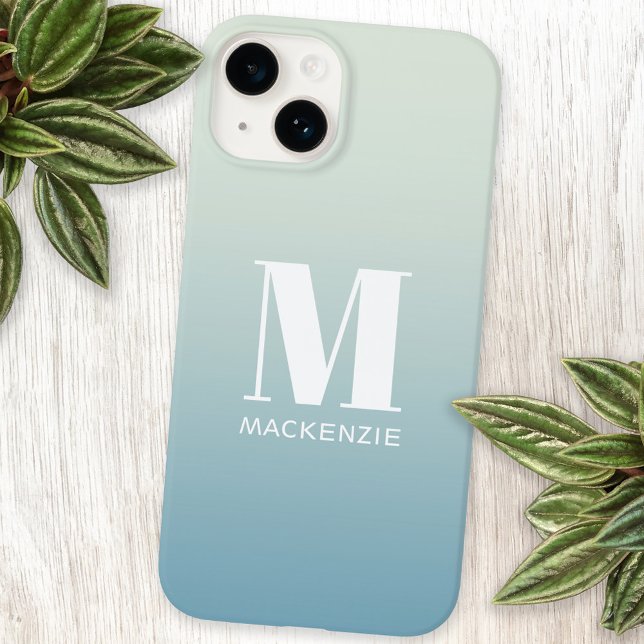 Monograma Moderno Nome Inicial Gradiente Aqua Teal (Simple modern monogram name personalized teal aqua gradient iPhone case)