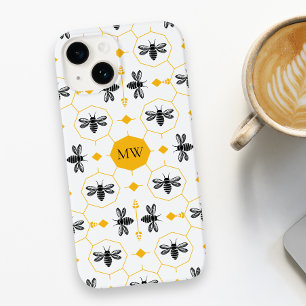 Monograma Moderno Padrão de Abelhas Amarelo