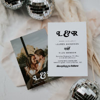 Monograma Moderno Retro 70 Convite para Casamento