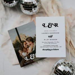 Monograma Moderno Retro 70 Convite para Casamento