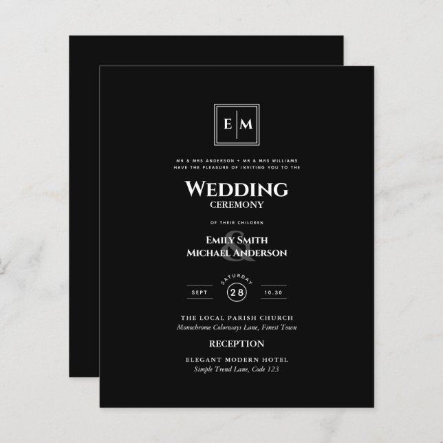 Monograma Monograma Casamento Formal Preto Tudo em (Frente/Verso)