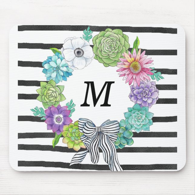 Monograma Mousepad da aguarela do Succulent (Frente)