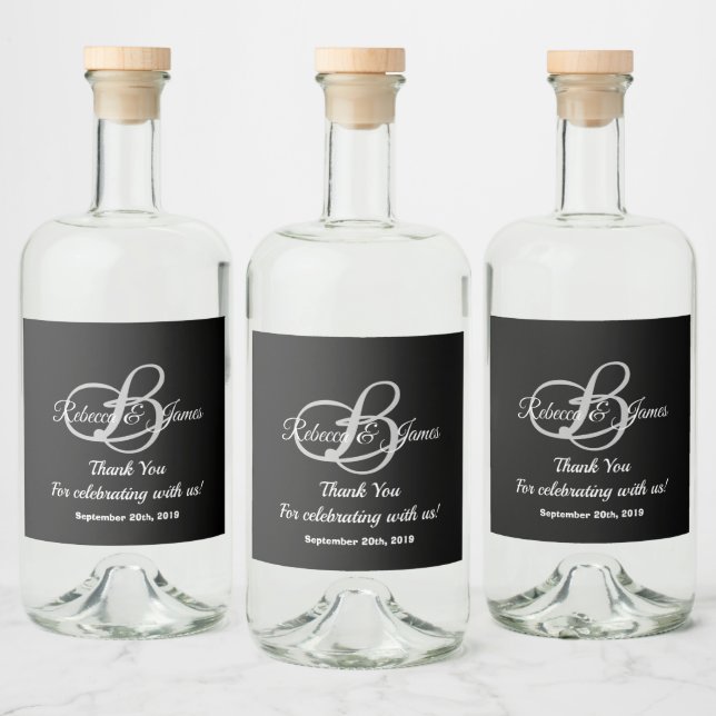 Monograma Negro e Branco Obrigado Casamento (Garrafas)