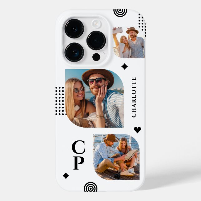 Monograma Nome 3 Foto Colagem Moderna (Verso)