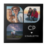 Monograma Nome 3 Foto Moderna Tendência Simples<br><div class="desc">Monograma Name 3 Foto Moderna Tendy Simple Decorative Azulejo apresenta três das suas fotos favoritas com seu nome personalizado e monograma em elegante roteiro preto. Personalize editando o texto nas caixas de texto fornecidas. Perfeito para o aniversário, Natal, Dia de as mães, chás de fraldas, chás de panela, mãe, irmã,...</div>