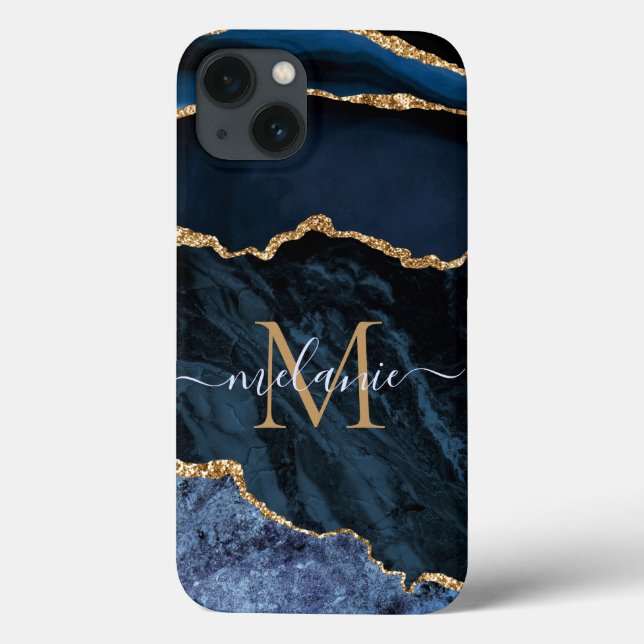 Monograma Nome Agate Marinho capas de iphone Azul  (Verso)