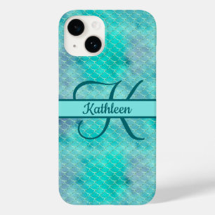 Monograma Nome inicial Sereia Azul Roxo Verde