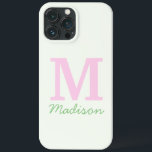 Monograma Nome Personalizado Inicial Rosa Verde<br><div class="desc">Esta é uma capas de iphone verde rosa com nome personalizado inicial monograma!</div>