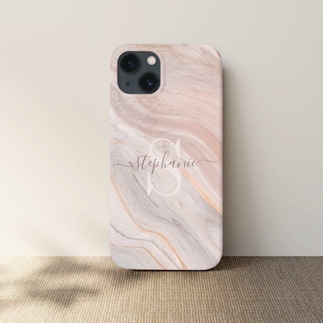 Monograma Nome Personalizado Modern Marble Swirl (Criador carregado)