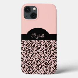 Monograma Nome preto rosa Leopardo Cheetah Impress