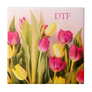 Monograma/Nome Rosa DIY, Tulipas Rosa e Amarelo