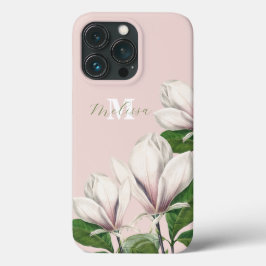 Monograma Nome Rosa Magnólia Floral Vintage