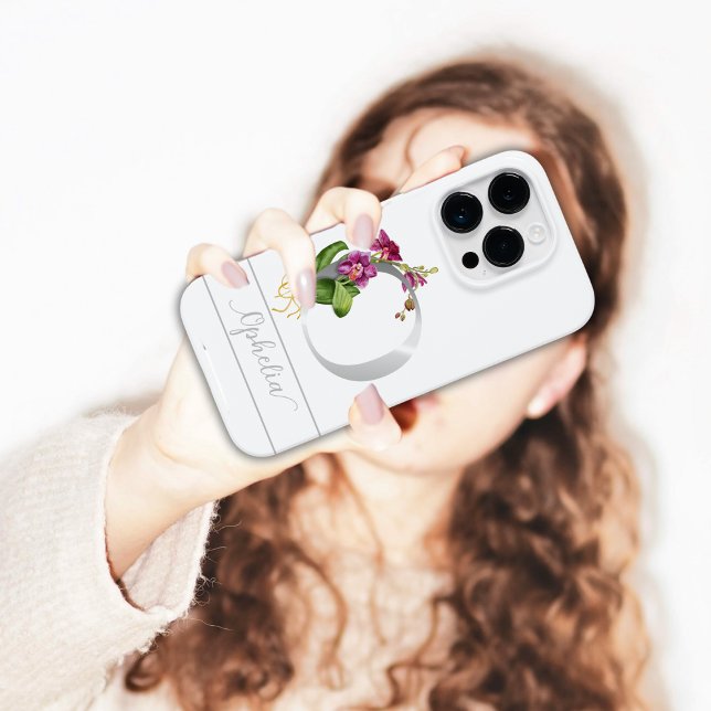 Monograma O nome do script prata orquídea rosa bra (Criador carregado)