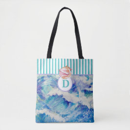Monograma Oceano com Seashell / Bolsa de listras a