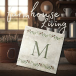 Monograma - Oliveiras e Ramos Russos Personalizado<br><div class="desc">Glândulas de aquarelas russas. Personalize com seu monograma familiar. Combine e combine com outros azulejos para criar o seu aspecto perfeito. 100% de satisfação do cliente com o "Zazzle" todos os dias.</div>
