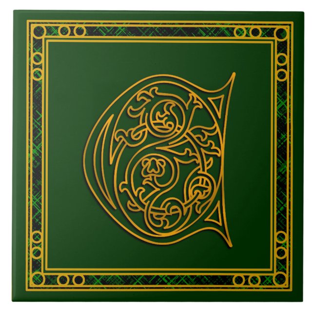 Monograma "ouro irlandês de C" em azulejos verdes (Frente)