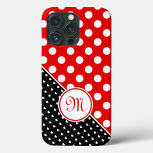 Monograma - Padrão De Bolinhas Vermelho, Preto E 