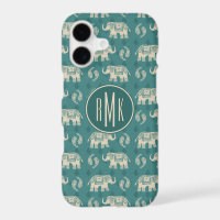 Monograma| Padrão De Caravana De Teal De Elefante