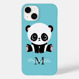 Monograma Panda Fofo Personalizado Azul Chiclete