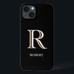 Monograma personalizado branco na moda preto<br><div class="desc">Esta capa de telefone de células de designer exclusiva apresenta um monograma de três cores — olhe atentamente e você verá por si mesmo. Isto é feito em um plano de fundo preto. Qualquer pergunta sobre design, basta enviar um e-mail para charmdesignstudio@rcn.com e nós ficaremos muito satisfeitos em ajudar.</div>