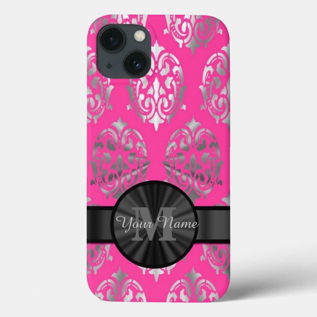 Monograma personalizado, cor-de-rosa e damasco pra (Verso)