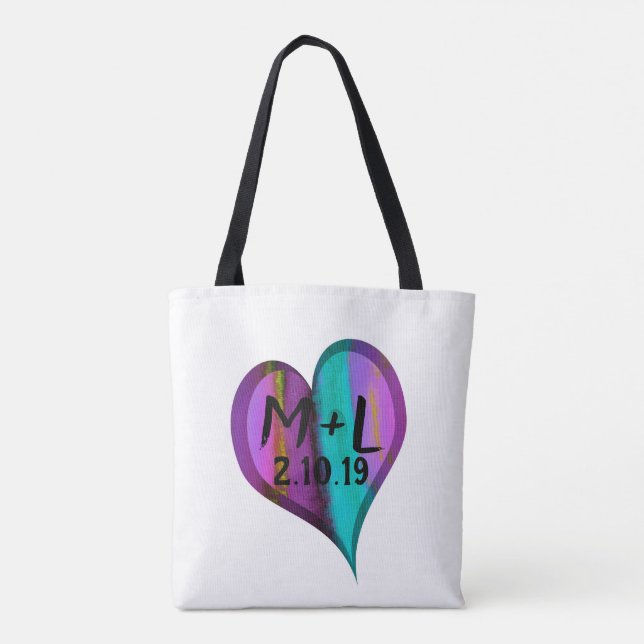 monograma personalizado coração bolsa tote (Verso)