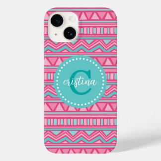 Monograma Personalizado de Chevron Aztec, Rosa e T