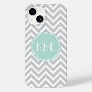 Monograma Personalizado de cinza e Mint Chevron