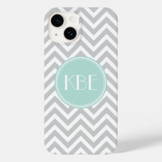 Monograma Personalizado de cinza e Mint Chevron