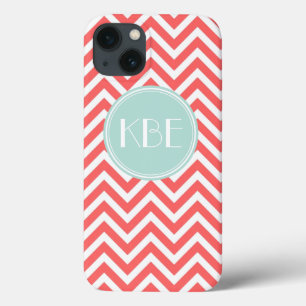 Monograma Personalizado de Coral e Mint Chevron
