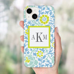 Monograma Personalizado de Damasco Floral Azul e V<br><div class="desc">Cor damasco floral retrógrada de giro giro giro giro,  personalizada com um monograma personalizado de 3 letras em quadrado contrastante. Clique no botão Personalizar para alterar as fontes e as cores do monograma para criar um único design.</div>