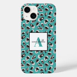 Monograma Personalizado de Impressão Aqua Leopardo