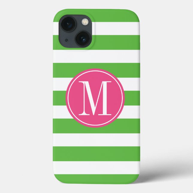 Monograma Personalizado de Listras Rosa e Verde (Verso)