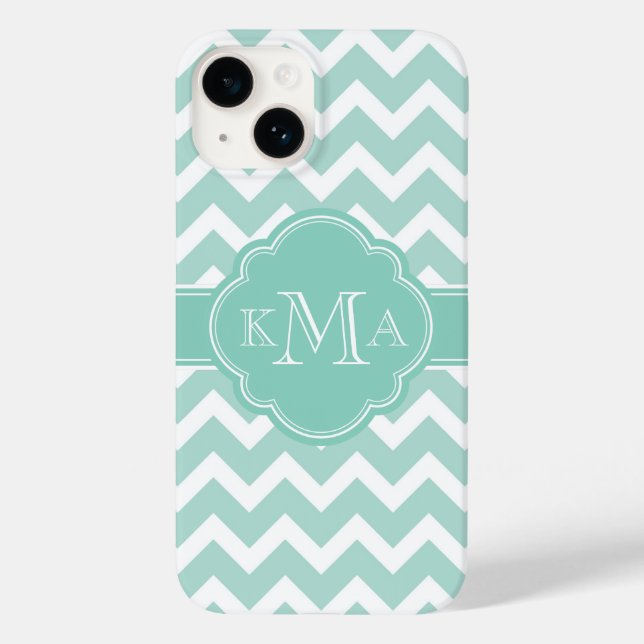 Monograma Personalizado de Mint e Aqua Chevron (Verso)