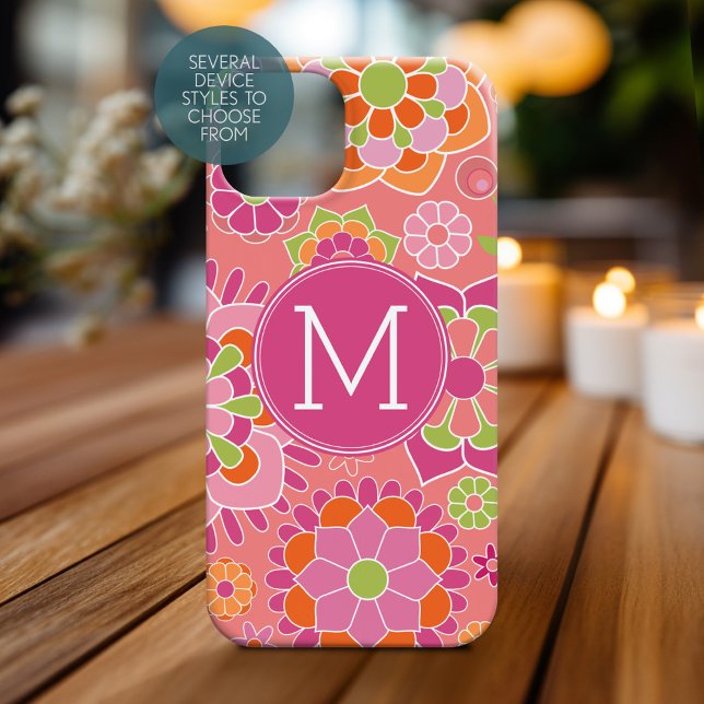 Monograma Personalizado de Padrão Floral Primavera (Personalized Phone Case with Monogram)