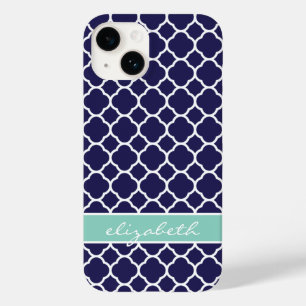 Monograma Personalizado de Quatrefoil Azul-marinho