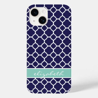 Monograma Personalizado de Quatrefoil Azul-marinho