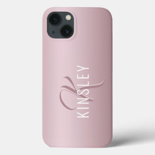 Monograma personalizado Dourado de Rosa de tendênc