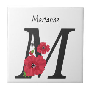 Monograma personalizado editável em M, flor verme